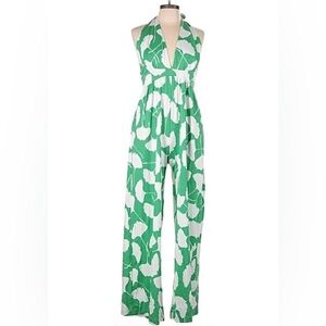 Elegant Green and White Halter Jumpsuit